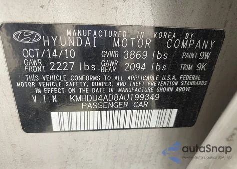 2010 Hyundai Elantra Gls из США, поврежденный, VIN KMHDU4AD8AU199349